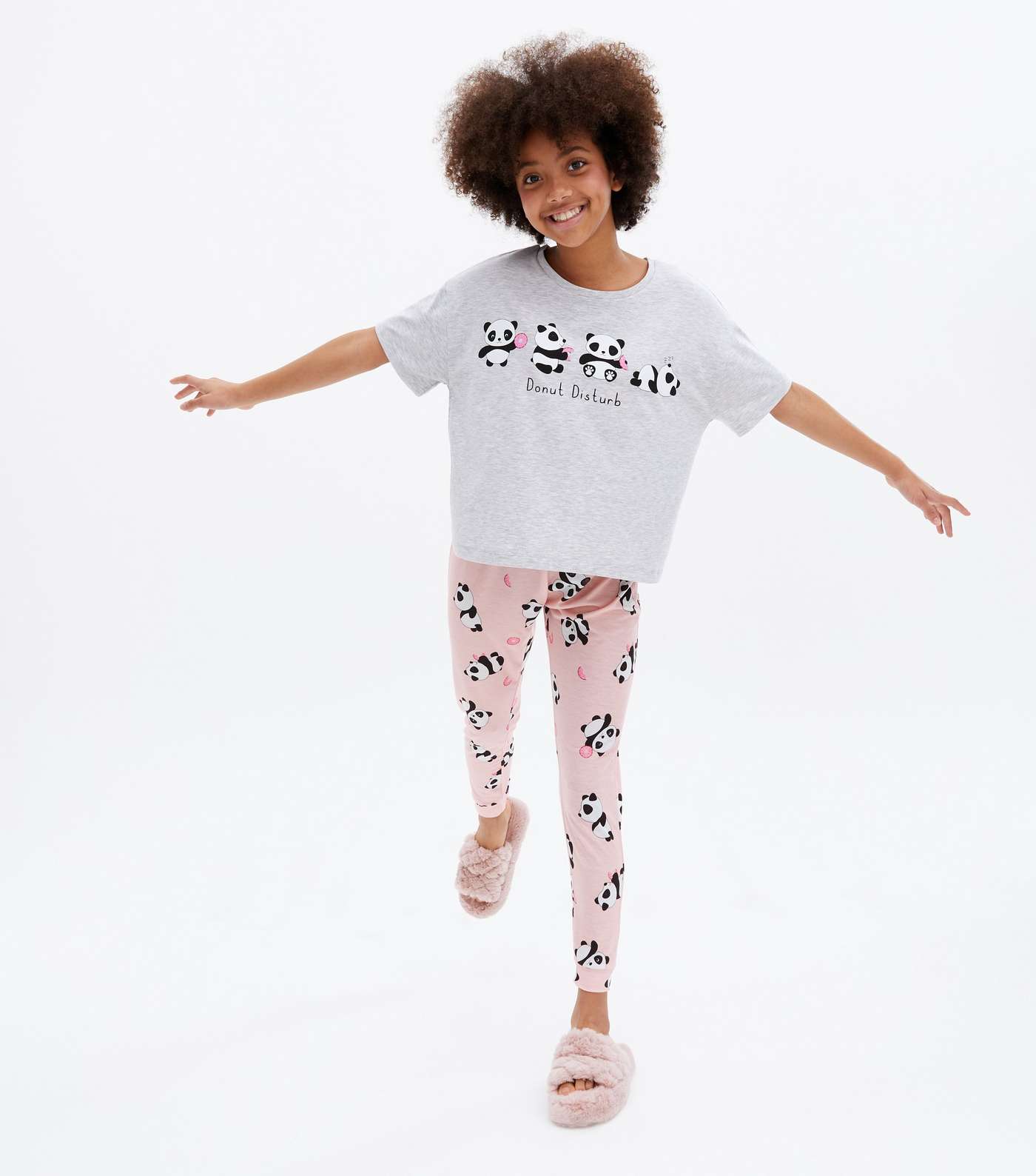 Girls Pink Jogger Pyjama Set with Panda Doughnut Logo
