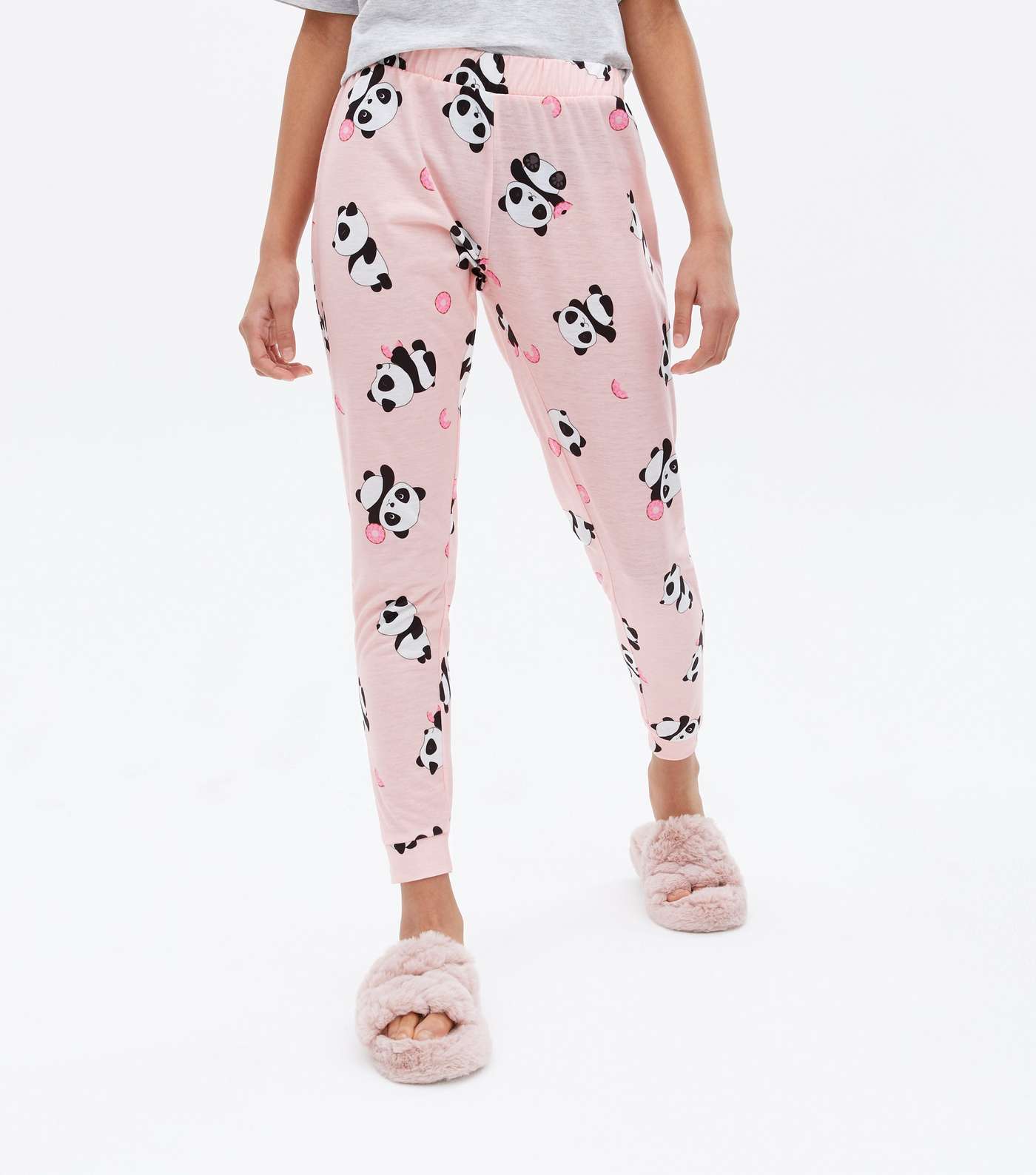 Girls Pink Jogger Pyjama Set with Panda Doughnut Logo Image 3