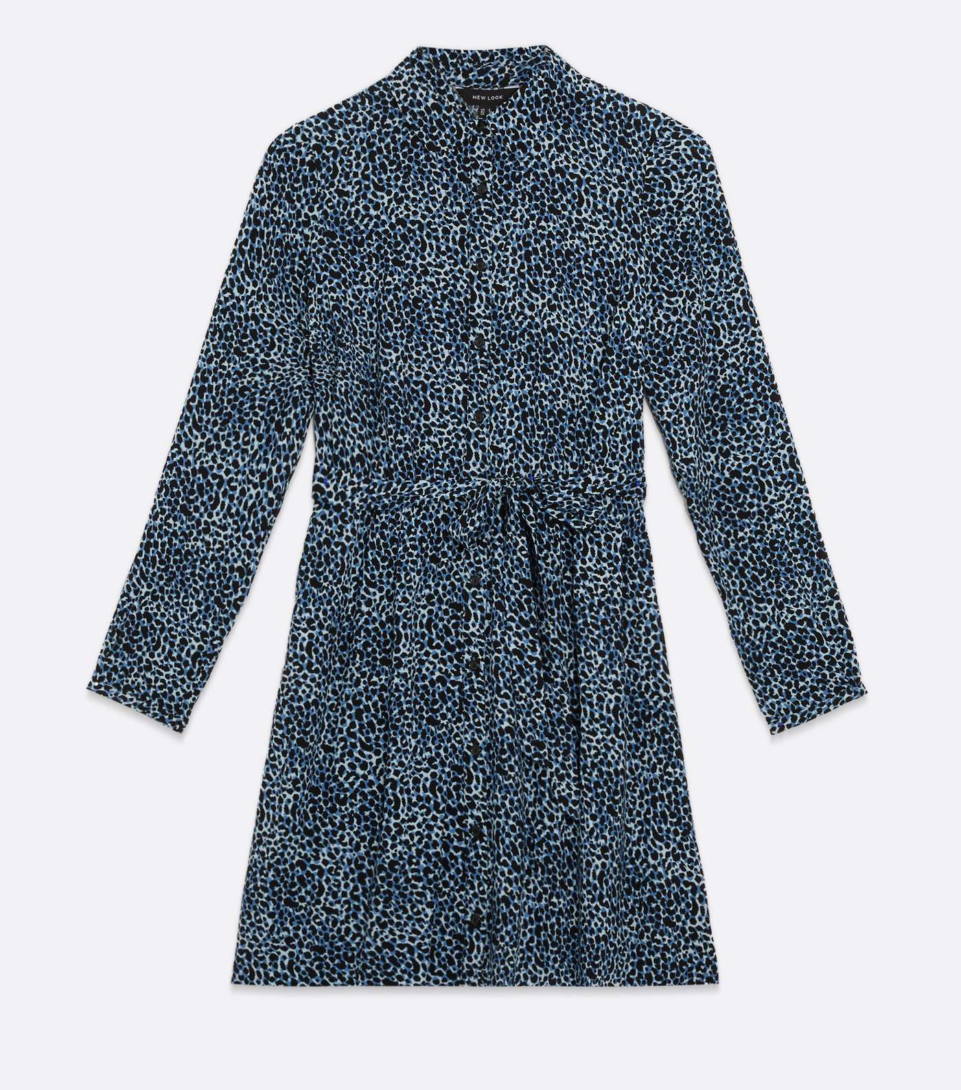 Blue Leopard Print Belted Mini Shirt Dress Image 5
