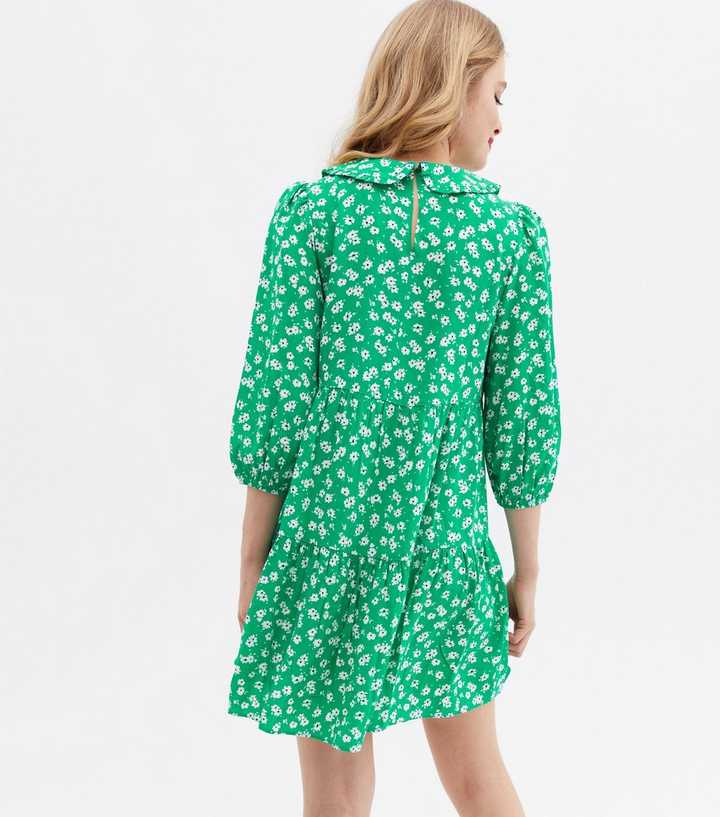 Petite Green Ditsy Floral Short Sleeve Mini Dress