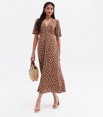 brown polka dot dress new look