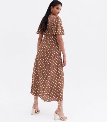 V Neck Button Front Midi Dress 