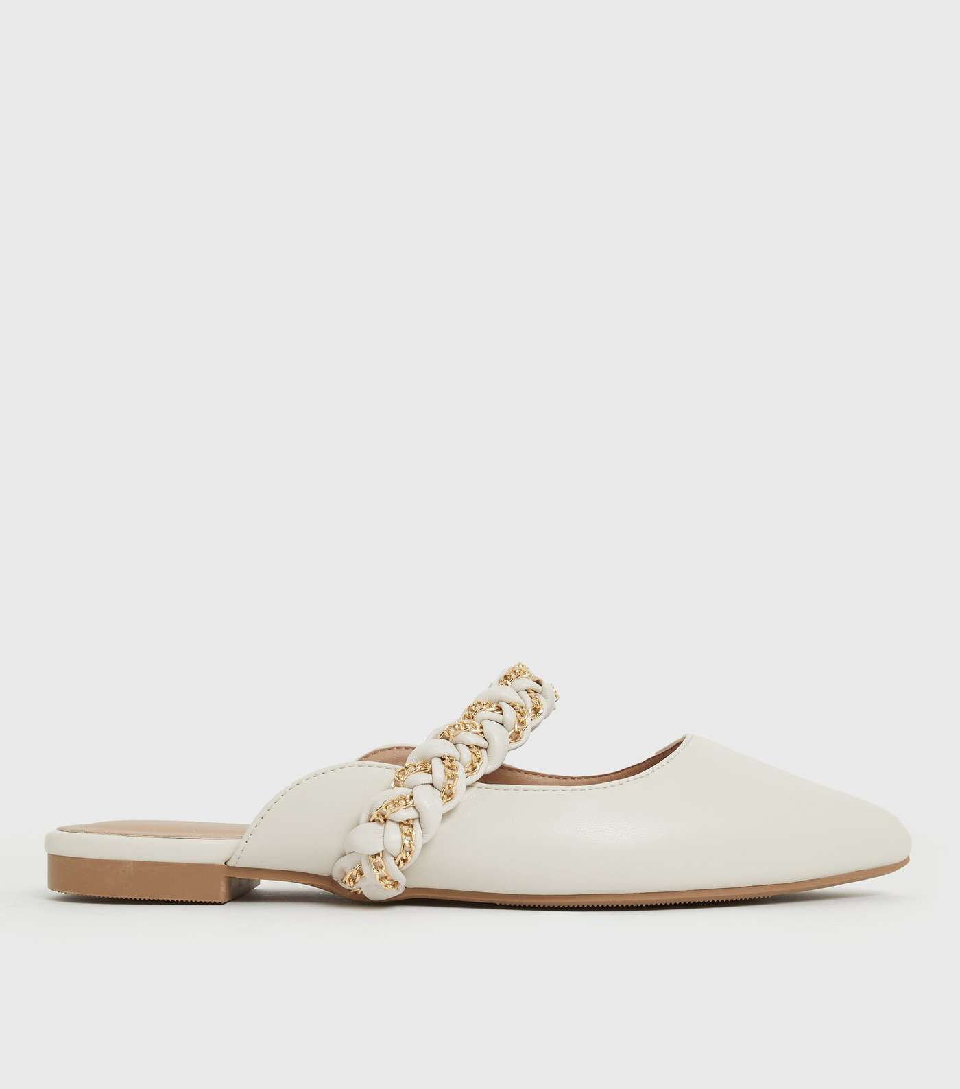 Off White Chain Trim Pointed Mules