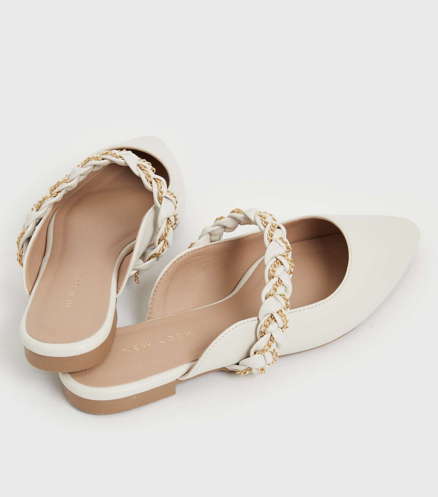 Off White Chain Trim Pointed Mules Image 3