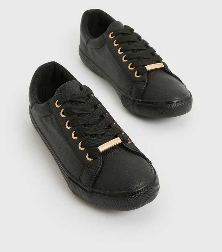 Wide Fit Black Metal Trim Lace Up Trainers | New Look