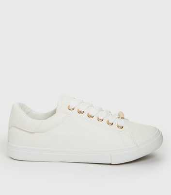 Wide Fit White Metal Trim Lace Up Trainers
