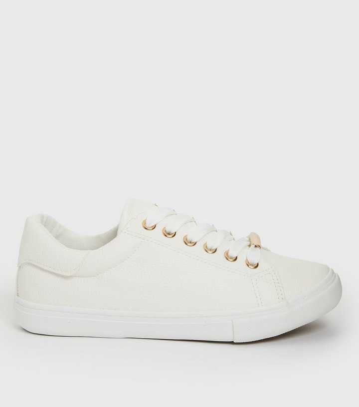 Wide Fit White Metal Lace Trainers | New