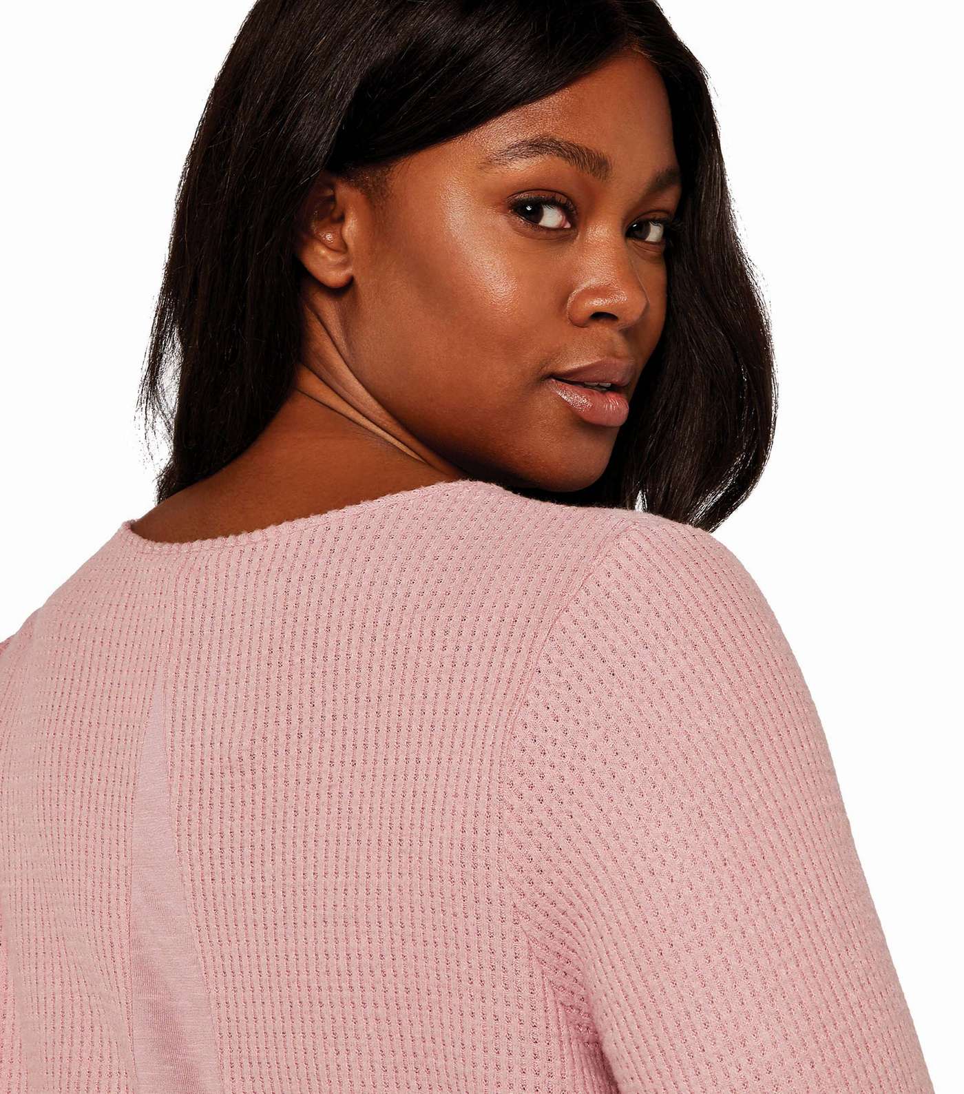 Apricot Curves Pink Waffle Long Sleeve Jumper Image 3