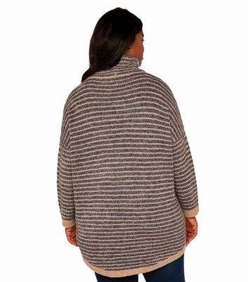 Apricot Curves Light Grey Stripe High Neck Jumper New Look