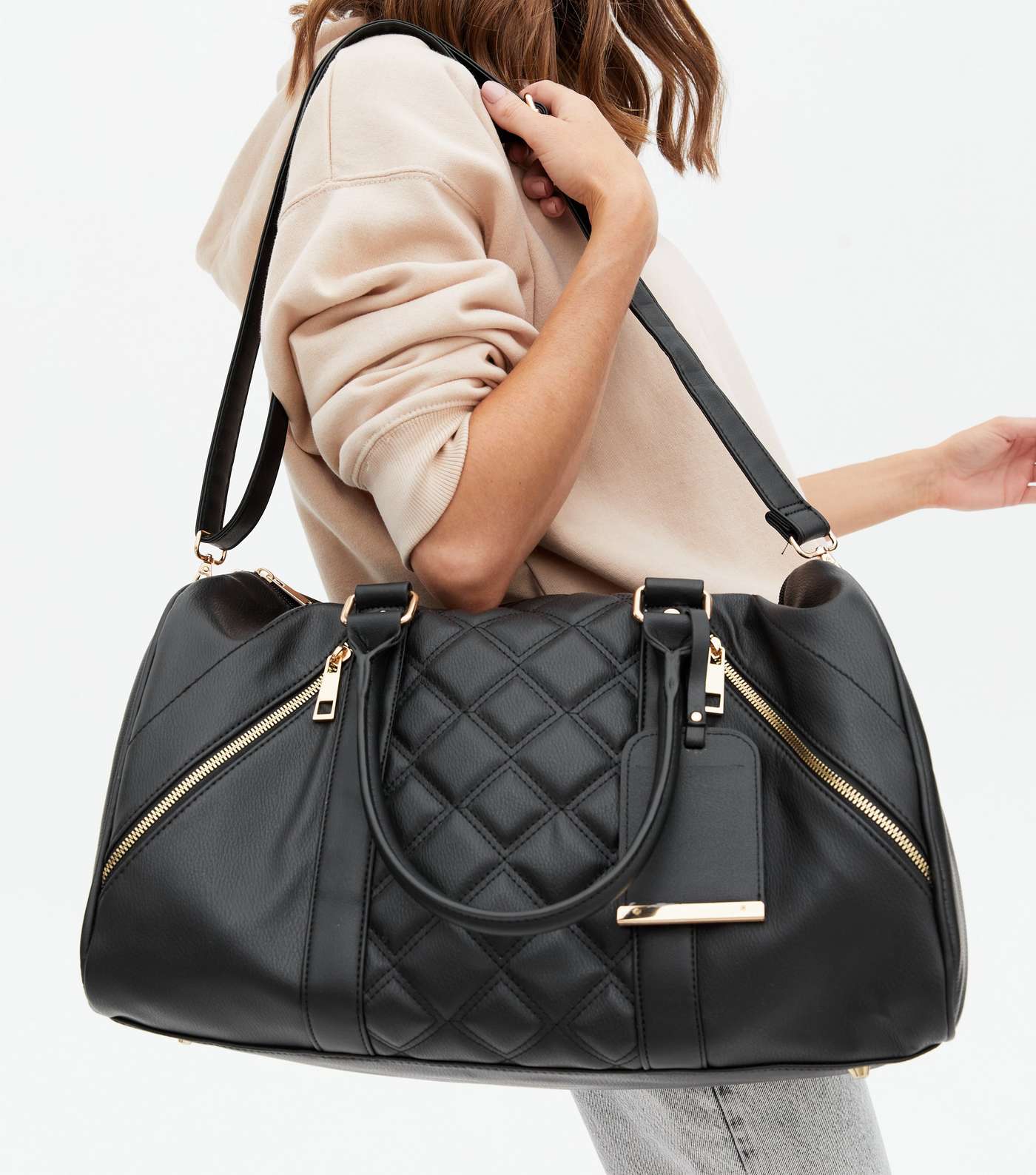 Black Quilted Leather-Look Weekend Bag Image 2