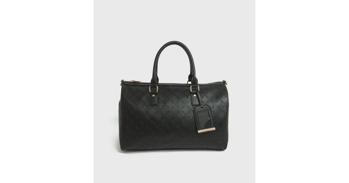 Black Embossed Weekend Bag New Look