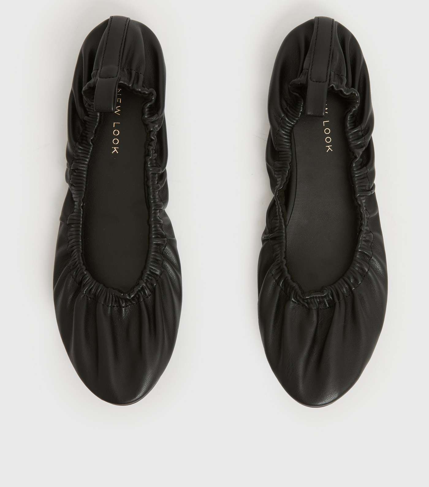 Black Leather-Look Ruched Ballet Pumps