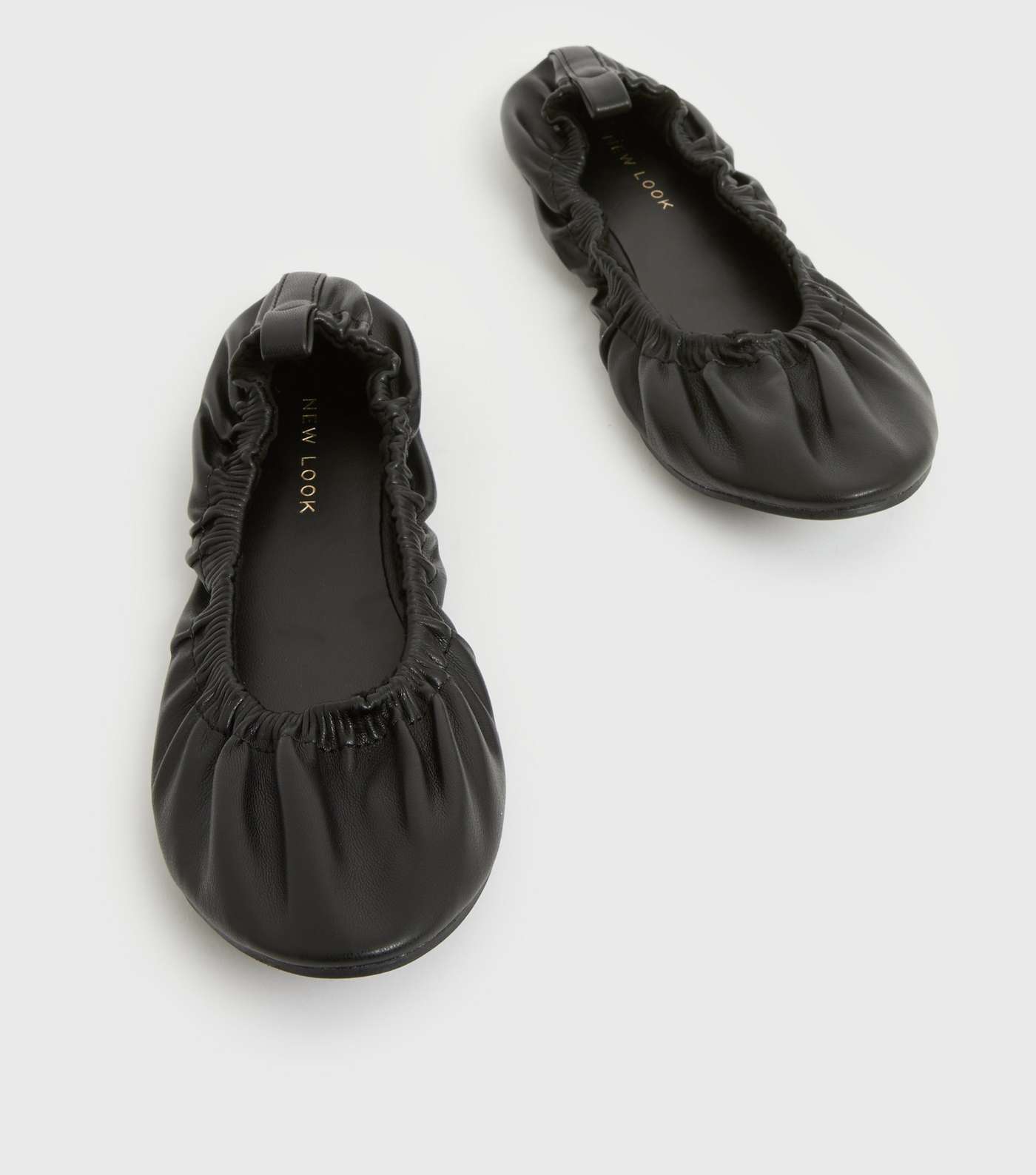 Black Leather-Look Ruched Ballet Pumps Image 3