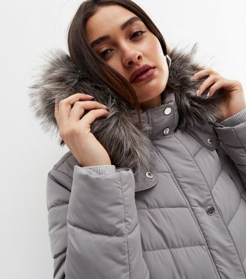 Gray coat discount with fur hood