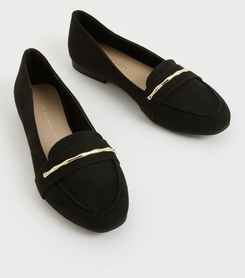Black Suedette Metal Bar Loafers | New Look