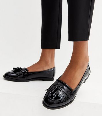 black patent tassel loafers