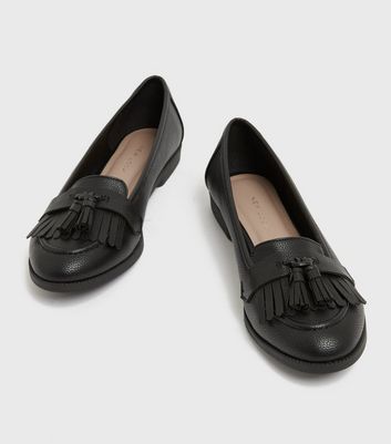 Black Tassel Fringe Stud Loafers | New Look
