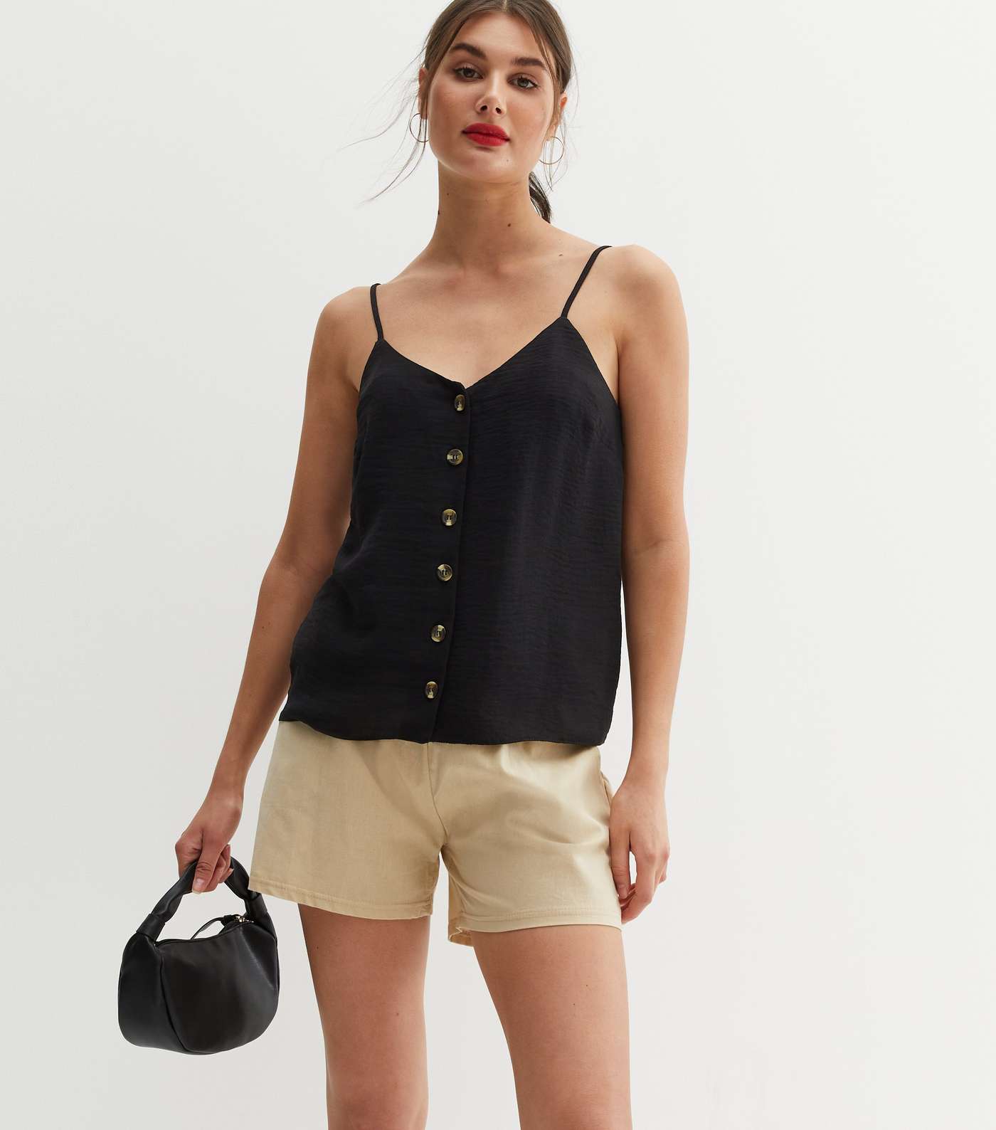 Black Button Front Strappy Cami Image 3