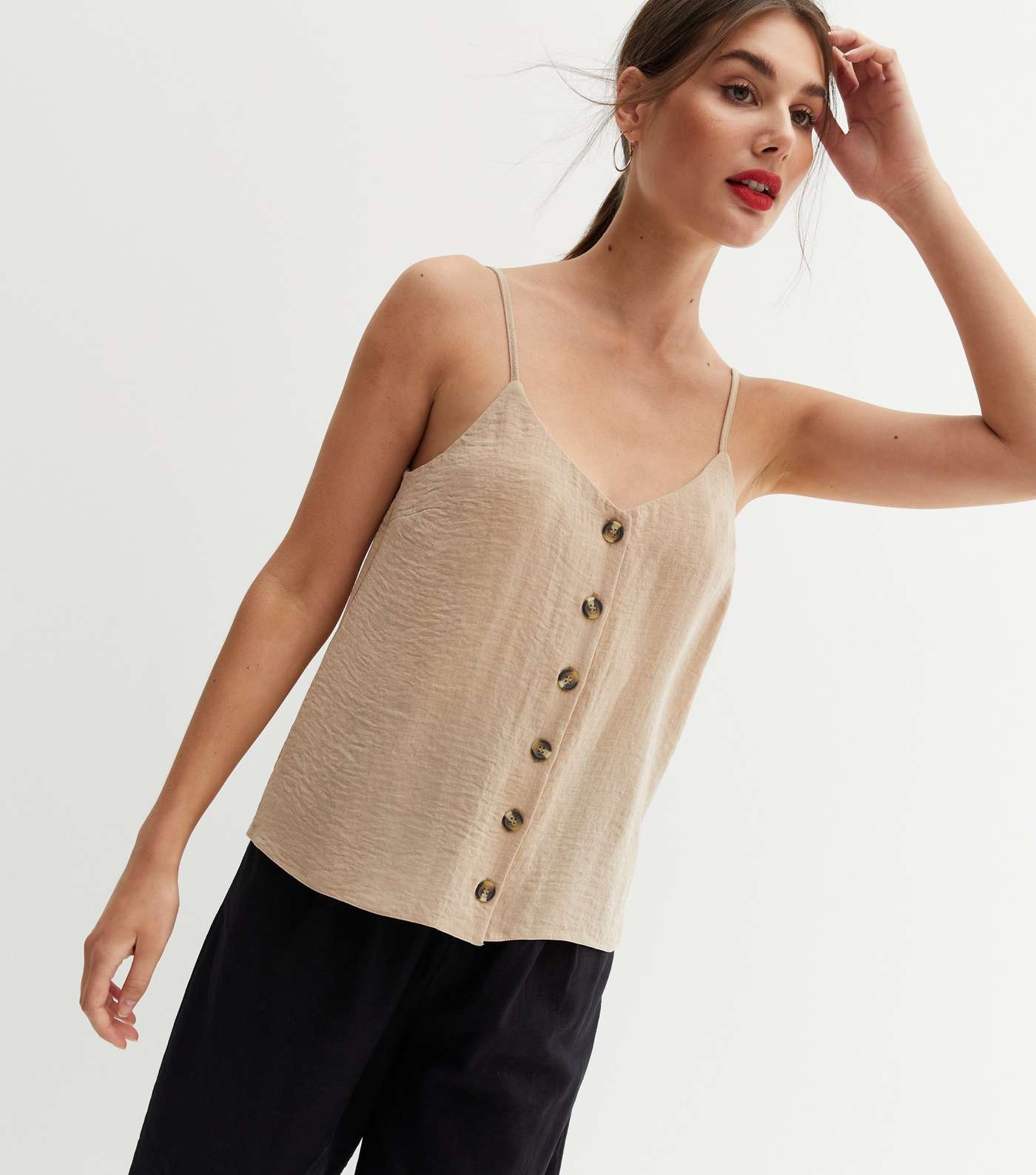 Camel Button Front Strappy Cami