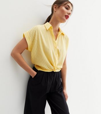 Pale Yellow Check Twist Front Short Sleeve Shirt New Look