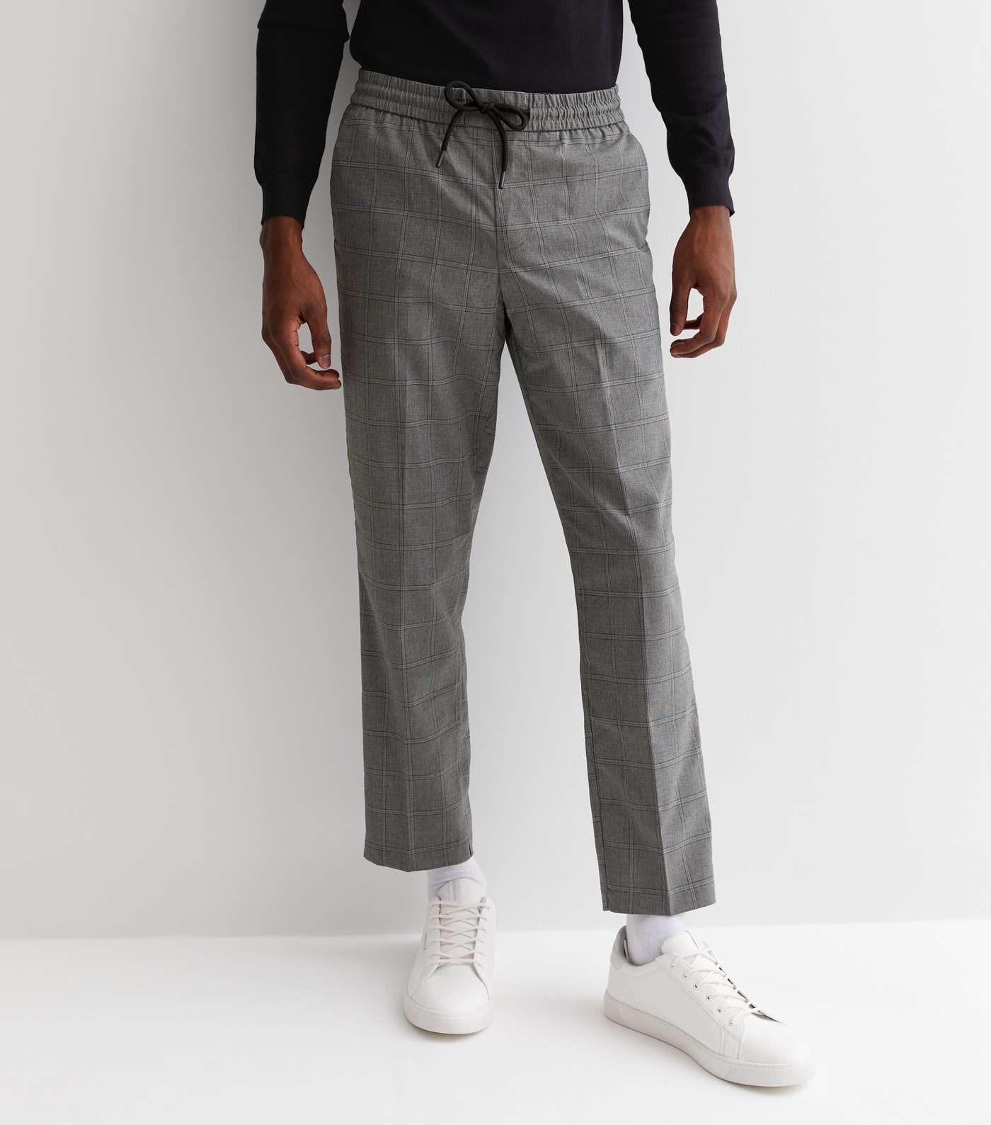 Light Grey Check Slim Fit Trousers Image 2