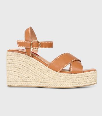 shop for London Rebel Tan Cross Strap Espadrille Wedges New Look at Shopo