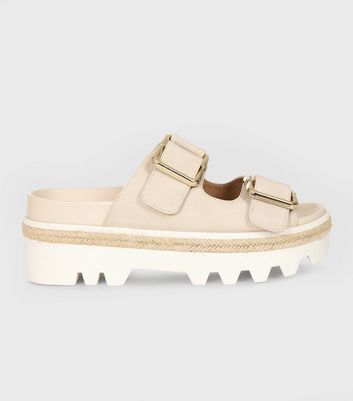 Click to view product details and reviews for London Rebel Cream Espadrille Trim Chunky Sliders New Look.