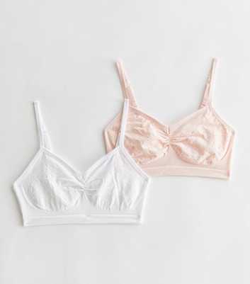 Girls 2 Pack Pink and White Textured Spot Crop Tops