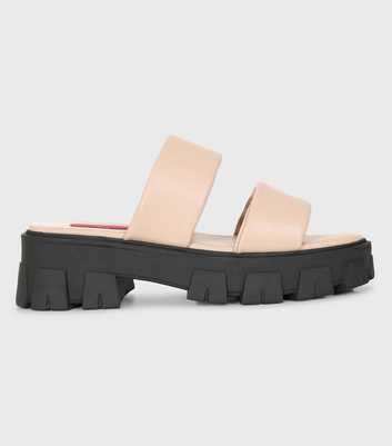 London Rebel Off White Double Strap Chunky Sliders