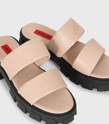 London Rebel Off White Double Strap Chunky Sliders New Look