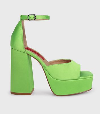 shop for London Rebel Green Satin Platform Block Heel Sandals New Look at Shopo