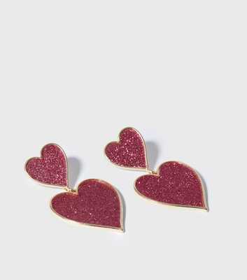 Pink Glitter Heart Drop Earrings