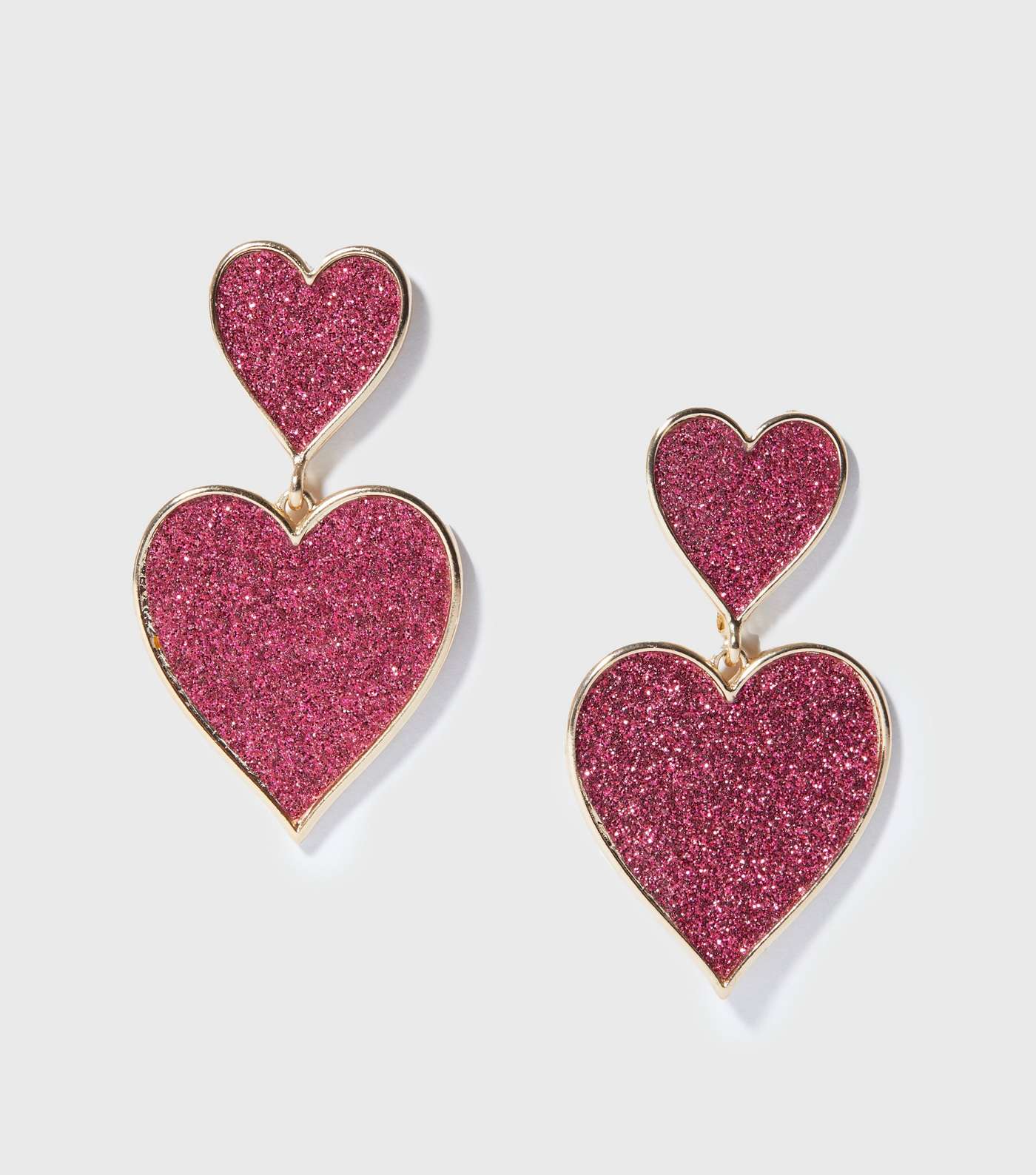 Pink Glitter Heart Drop Earrings Image 2