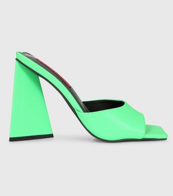 London Rebel Green Triangle Heel Mules New Look