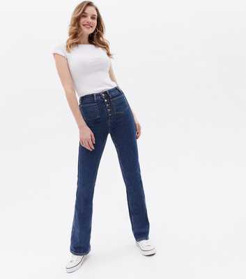 Tall Blue Patch Pocket Button High Waist Flared Brooke Jeans