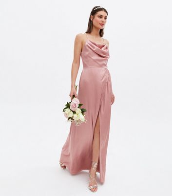 Maya Mid Pink Satin Open Back Maxi Wrap Dress New Look