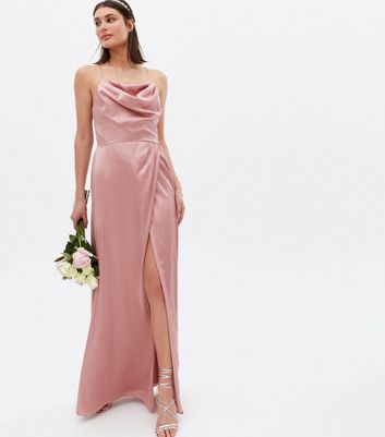 Damen Bekleidung Maya Mid Pink Satin Open Back Maxi Wrap Dress