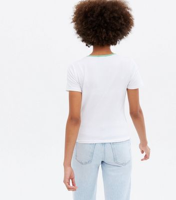 Teenager Bekleidung für Mädchen Girls White Retro Floral Logo Ringer T-Shirt