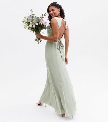 Maya Light Green Tie Open Back Maxi Dress New Look