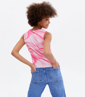 Teenager Bekleidung für Mädchen Girls Pink Marble Crew Neck Vest