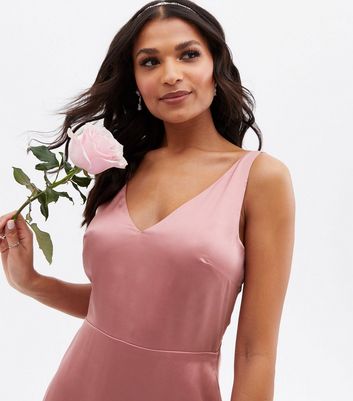 Maya Pink Satin Tie Back Maxi Dress New Look