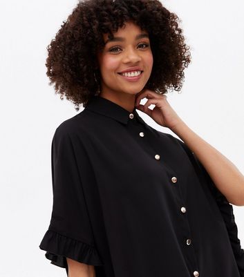 Black Frill Oversized Shirt | New Look