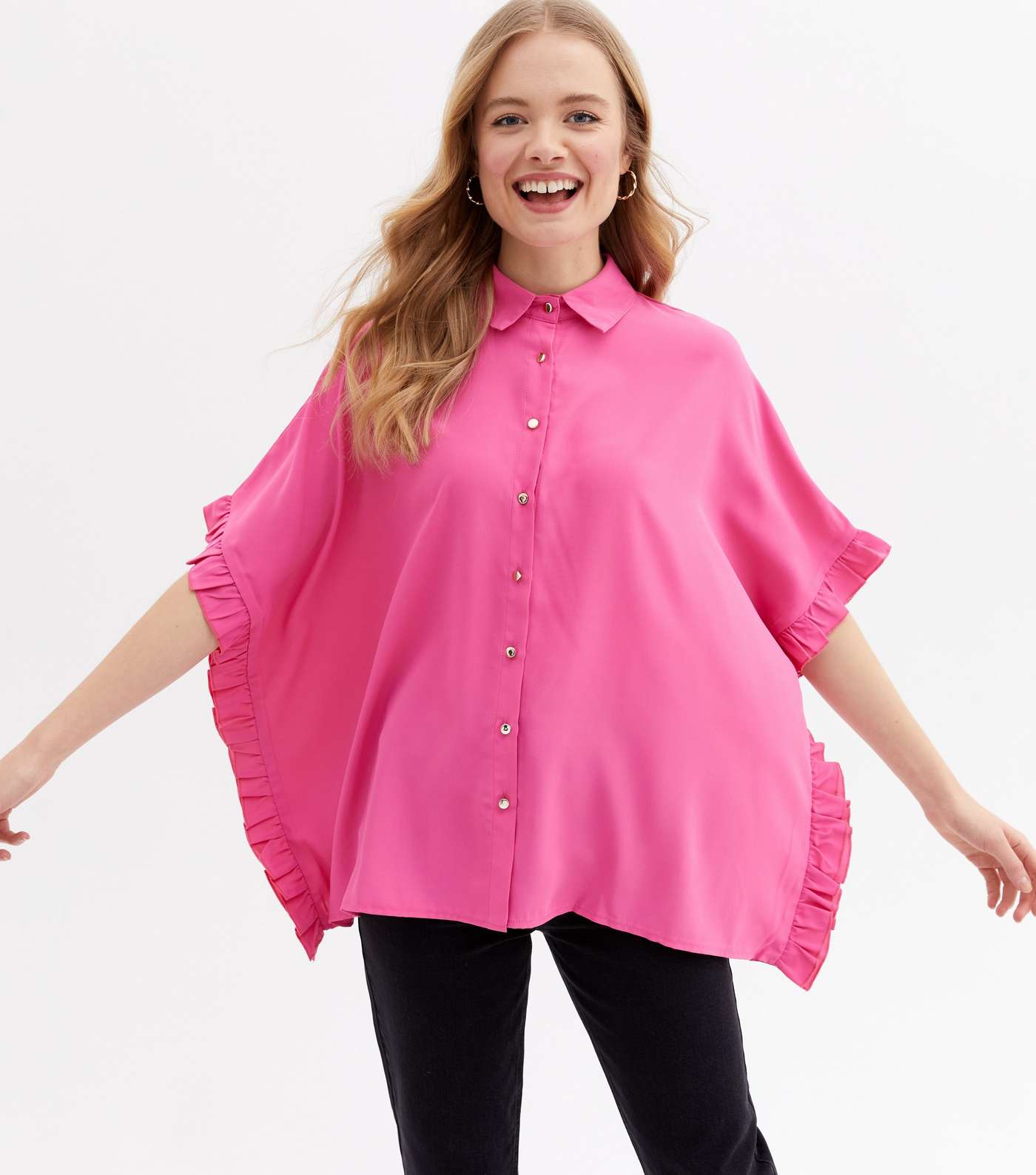Bright Pink Frill Oversized Shirt