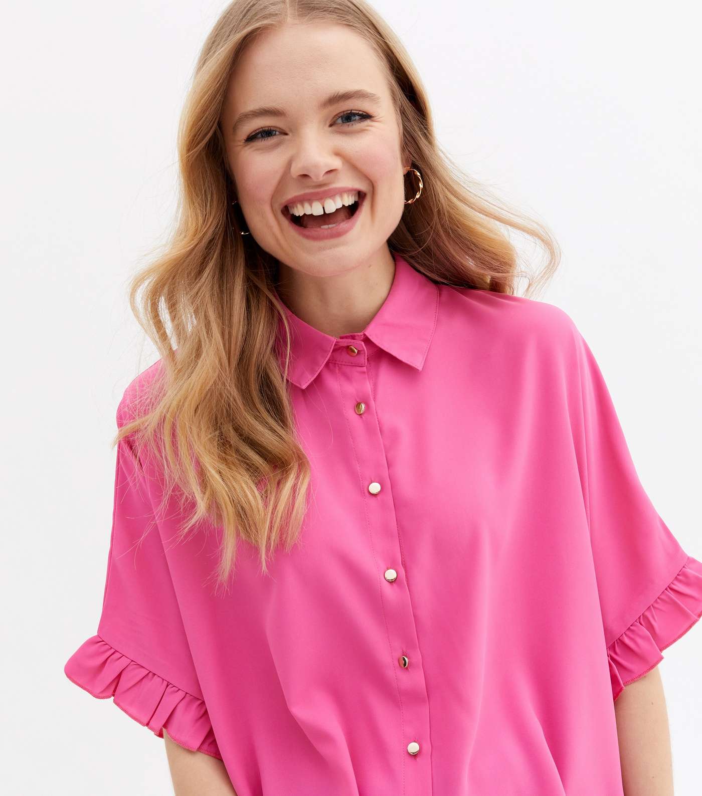 Bright Pink Frill Oversized Shirt Image 3