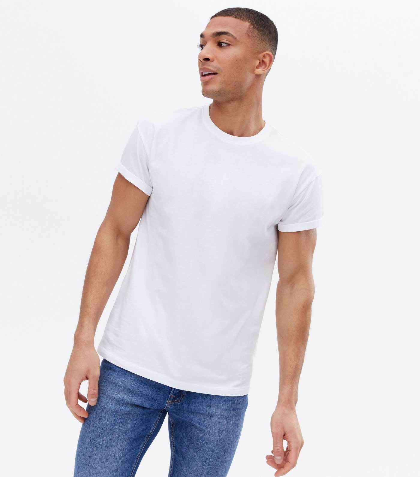 White Jersey Roll Sleeve T-Shirt
