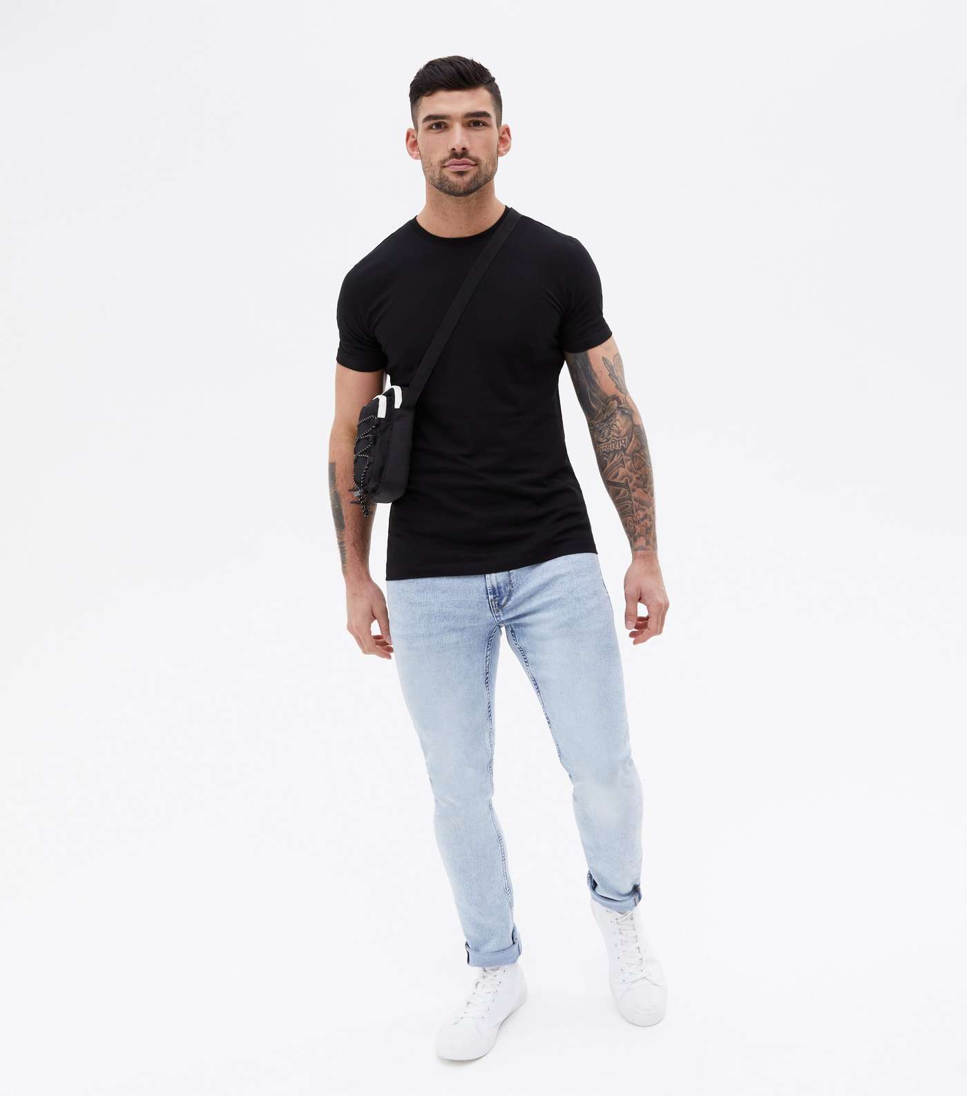 Black Jersey Crew Neck Muscle Fit T-Shirt Image 3