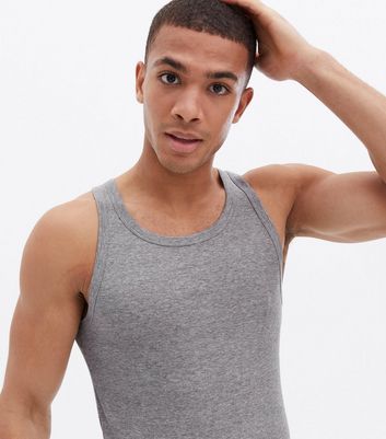 Grey Marl Ribbed Muscle Fit Vest New Look