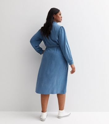 Curves Blue Lightweight Denim-Look Midi Shirt Dress | New Look