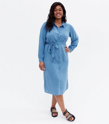 Click to view product details and reviews for Curves Bright Blue Denim Long Sleeve Midi Shirt Dress New Look.