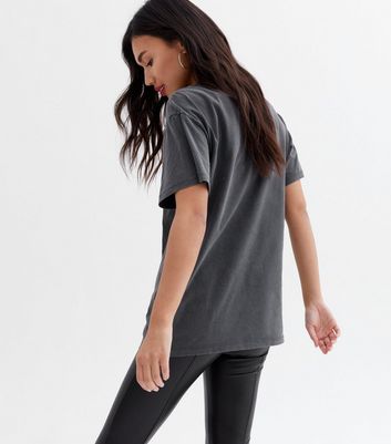 Dark Grey Tiger Print Acid Wash Logo T 